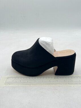 Pazzion Black Platform Rounded Toe Mules Clogs Slip On Chunky High Heel Slipper